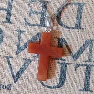 Amber Agate Crucifix Red Stone Pendant Necklace